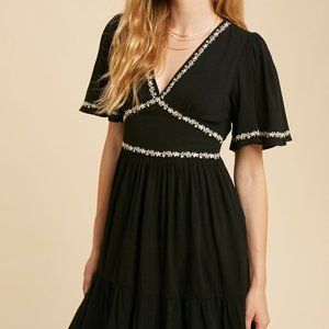 Bohemian Embroidered V-Neck Midi Dress----TWO colors to choose from!